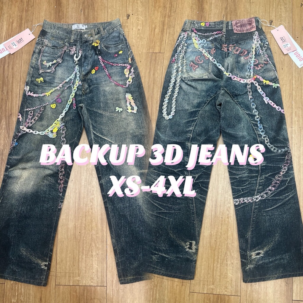 XS-4XL กางเกงยีนส์ขายาวBaggy Jesnsพิมพ์ลาย3Dทั้งตัว กราฟฟิคงานไฮเอนด์ ผ้ายีนส์ใยน้ำแข็งอย่างดี