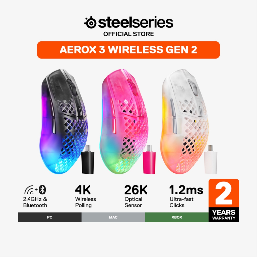 SteelSeries Aerox 3 Wireless Gen 2 เม้าส์เกมมิ่งไร้สาย 4K / 26000 DPI น้ำหนักเบา