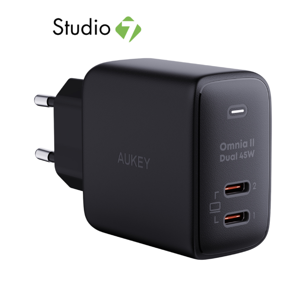 อะแดปเตอร์ AUKEY Wall USB Charger 2 USB-C Omnia II Dual 45W GaN Black (PA-B4T BK) by Studio7