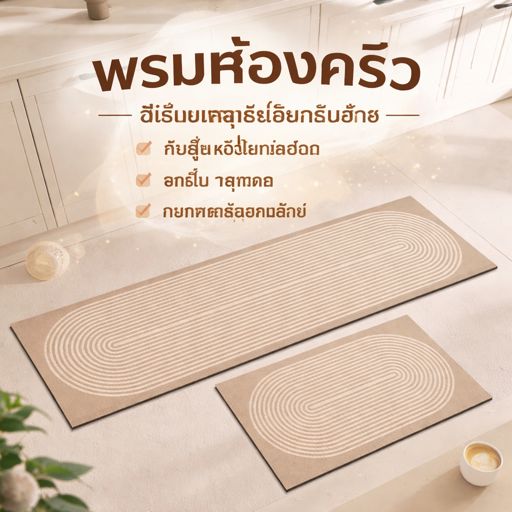 พรมปูพื้นห้องครัว พรมทางเข้า พรมกันลื่น สำหรับห้องครัว ทำจากวัสดุผงดินซิอะออล ใช้ดูดซับน้ำได้ดี