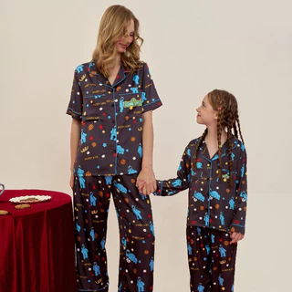 Muslin Pajamas x Sesame Street Collection [Midnight Bites] ชุดนอนใส่เที่ยว ลาย Cookie Monster
