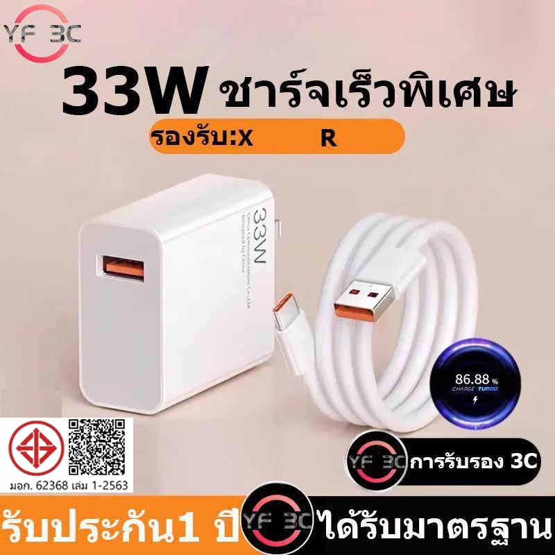 YF3C ของแท้ PD 33W Fast Charge หัวชาร์จ+สายชาร์จ 6A สำหรับ USB Type C รองรับ Quick Charge รองรับ RD รับประกัน1 ปี
