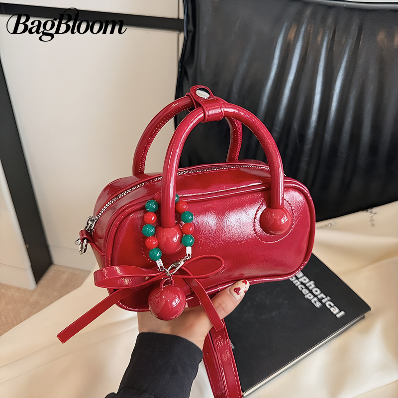 (พร้อมส่ง)กระเป๋าสีแดง ดีไซน์เรียบ ผูกโบว์ให้ความหรูหรา เวอร์ชั่นเกาหลี กระเป๋าสะพาย