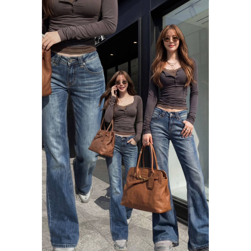 #Cotton Candy🍭กก.ขาม้าเอวต่ำยีนส์ยืด New Zoe korea jeans