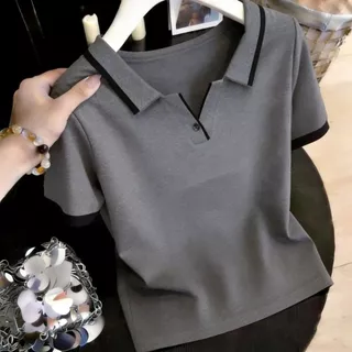 เสื้อโปโลแขนสั้นสำหรับผู้หญิง ทันสมัย ​​มีสไตล์ ใช้งานได้หลากหลาย สีพื้น ดีไซน์เก๋ไก๋ ช่วยให้ดูผอมเพรียว