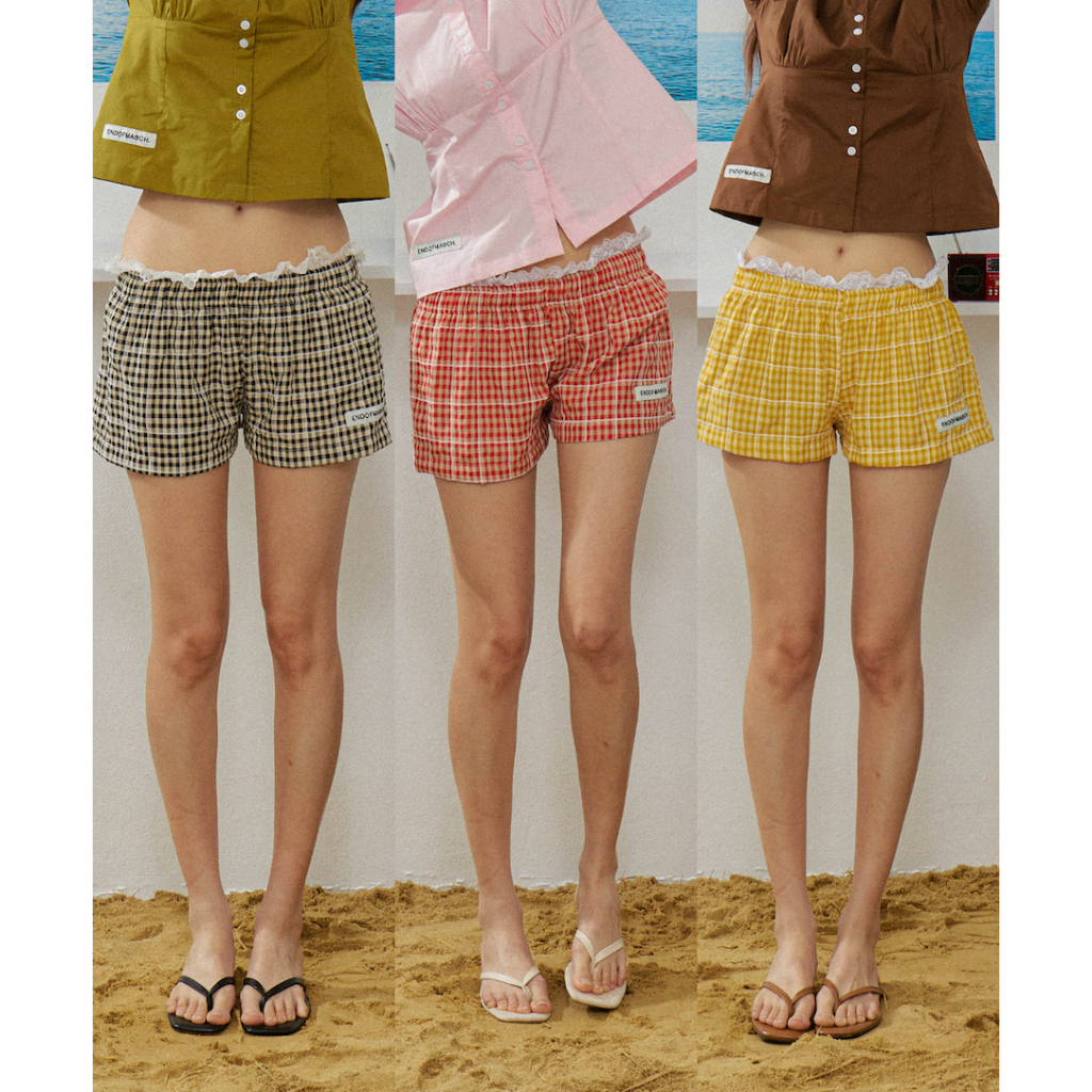 ENDOFMARCH | CEFALU SHORTS กางเกงขาสั้นเอวต่ำ ขอบเอวลูกไม้