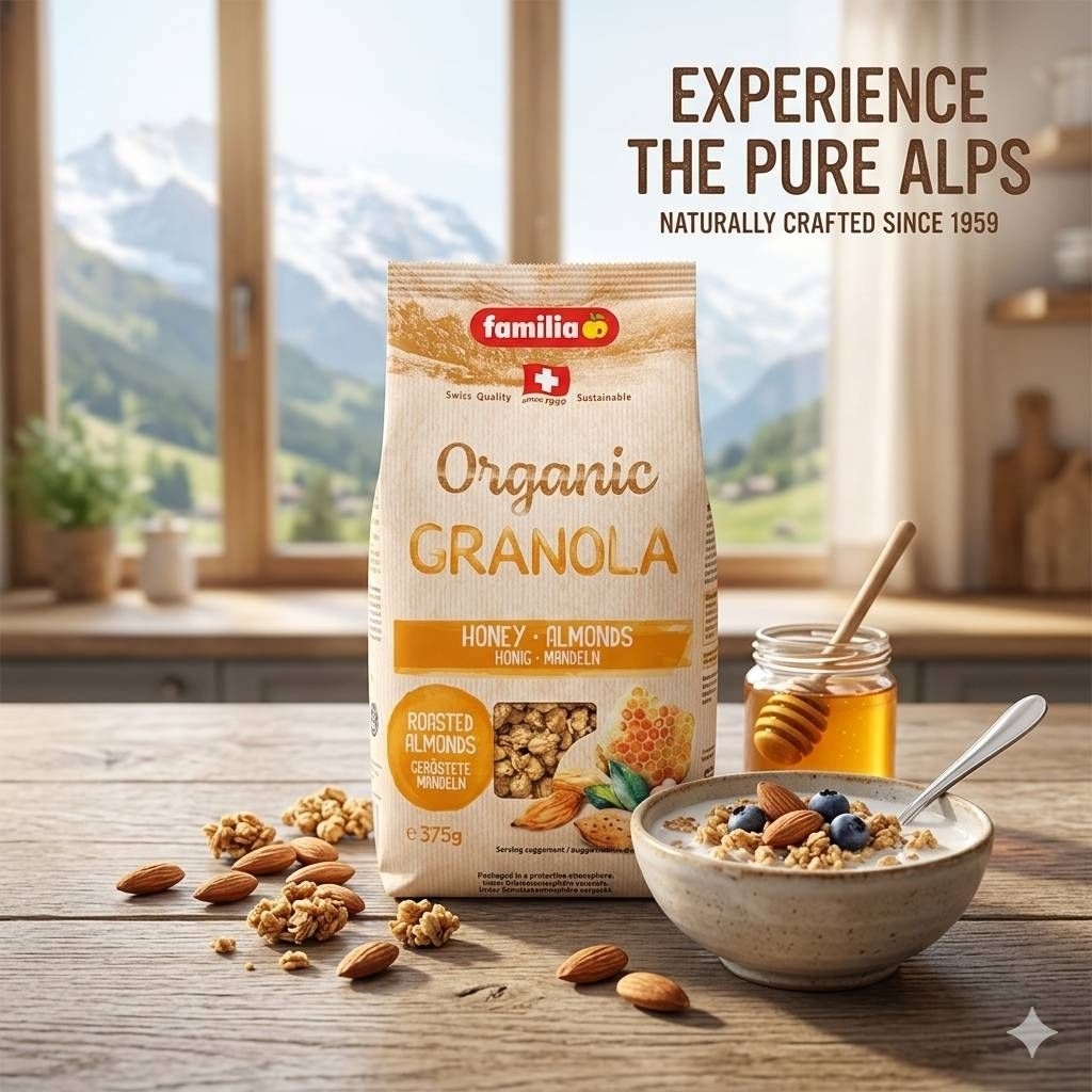 Made​ in​ Switzerland ​ Organic Granola Honey & Almond​