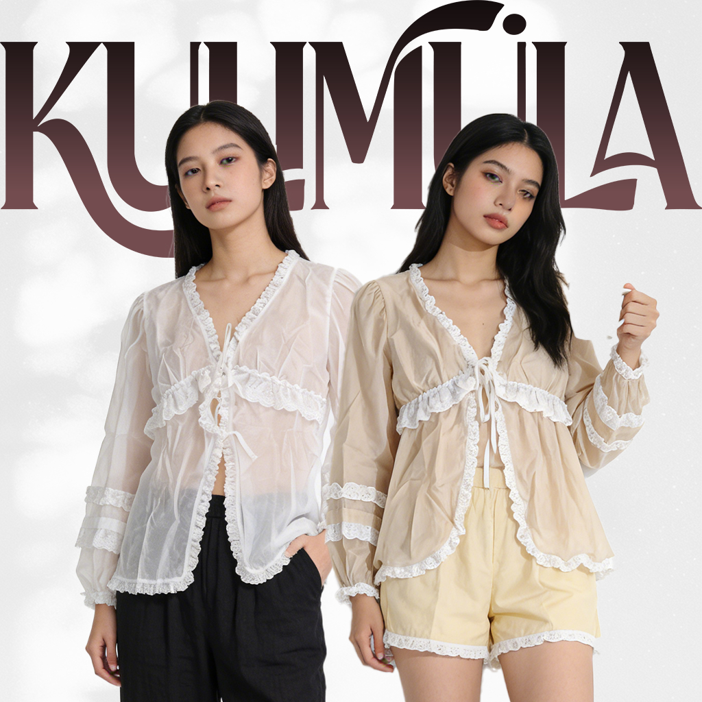 KULIMULA Moonlit Blouse เสื้อเบลาส์ผ้าชีฟองผู้หญิง ขอบหยัก ผูกเชือก สไตล์วินเทจ YD10