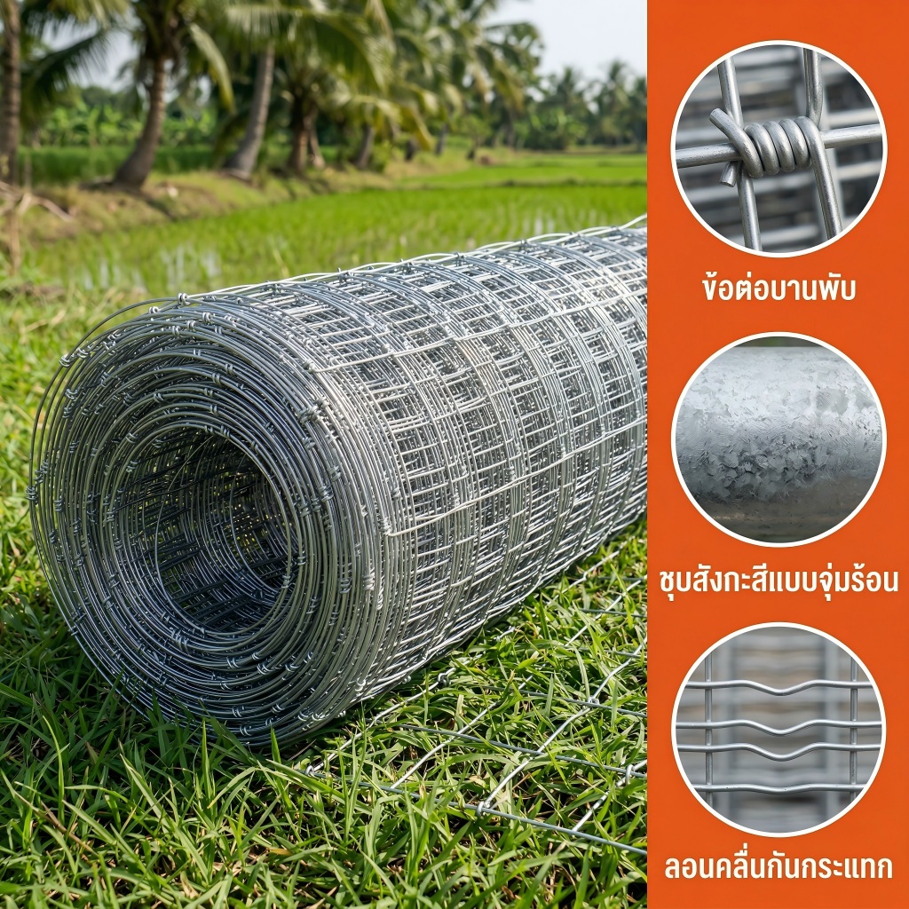 รั้วถักปม รั้วตาข่ายแรงดึง ยาว30m/50m ลวดตาข่ายถักปม ลวดเหล็กล้อมรั้ว ลวดล้อมไร่สวน ลวดล้อมคอกส รูปที่ 4