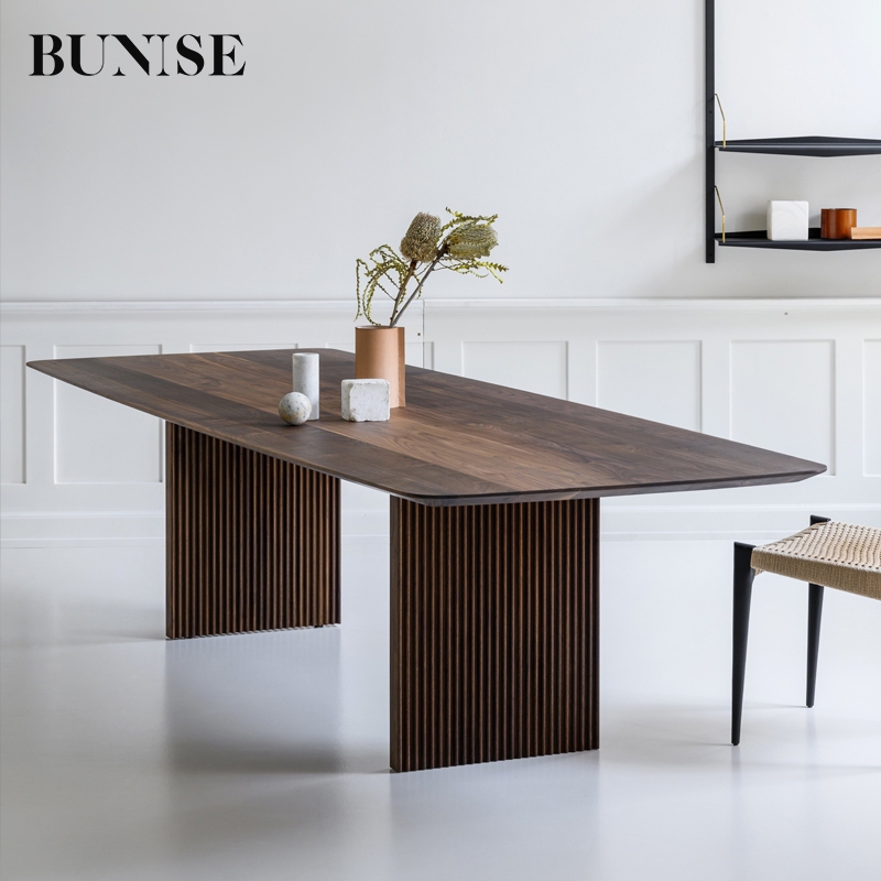BUNISE Solid Wood Dining Table SD09 - Scandinavian Modern 1-8 Seater, Dark Hardwood, Ideal for Dinin