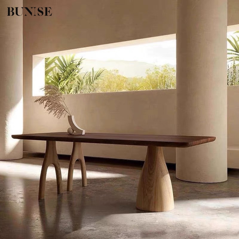 BUNISE Pine Dining Table SD21 - Wabi-Sabi Rectangular Table, Dining & Center Island, Creative Art Wo