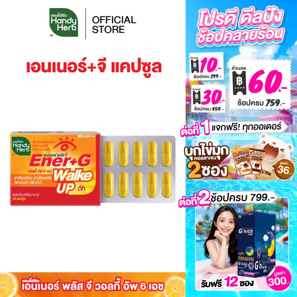 สูตรใหม่! HandyHerb Ener+G Walke Up Capsule ชาเขียวมัทฉะ ชาเขียวสกัด วิตามิน B1 B6 เเละ B12 ชนิดแผง
