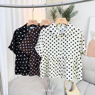 POI Polkadot เสื้อคอปกผ้าเจลลี่ระบายชายลายจุด ใส่สบาย L023D7