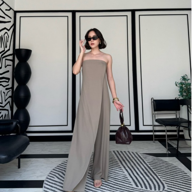colourblockmatter - Jennie Jumpsuit จั๊มสูทเกาะอก ทรงป้ายหน้า ดีไซน์เก๋ พร้อมส่ง 4 สี