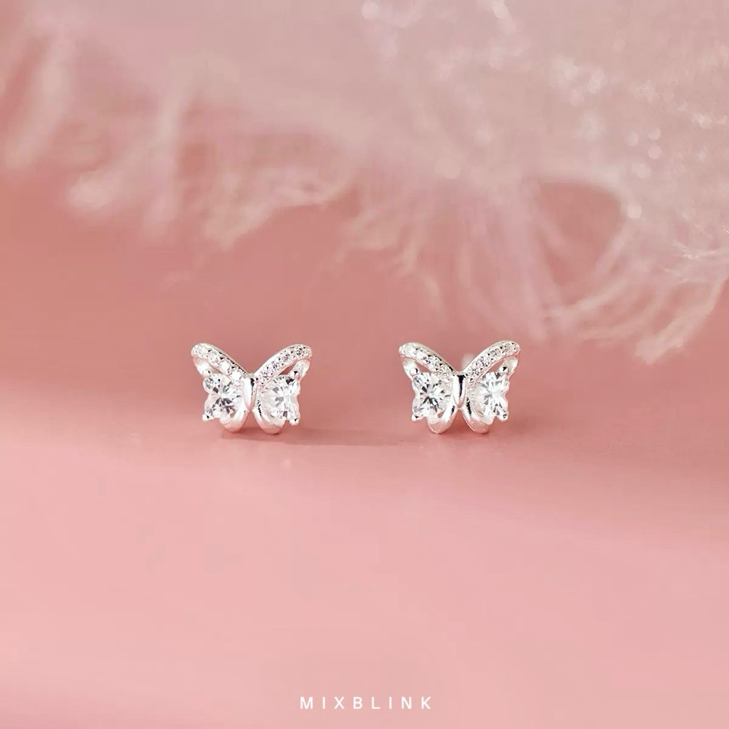 ต่างหู เงินแท้ 92.5% ส่งฟรี EMS ♡ รุ่น Pieris ♡ - ( #G20 ) ผีเสื้อ ฝังเพชร น่ารัก เรียบๆ มินิมอล MixBlink