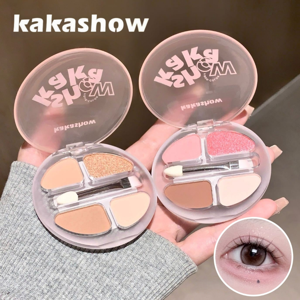 YOTAI ❤️Kakashow❤️ อายแชโดว์ พาเลทอายแชโดว์ 4 สี ไฮไลต์+เฉดดิ้ง+อายแชโดว์ 3-in-1 สีสวย กันน้ำ กันเหงื่อ ติดทนนาน