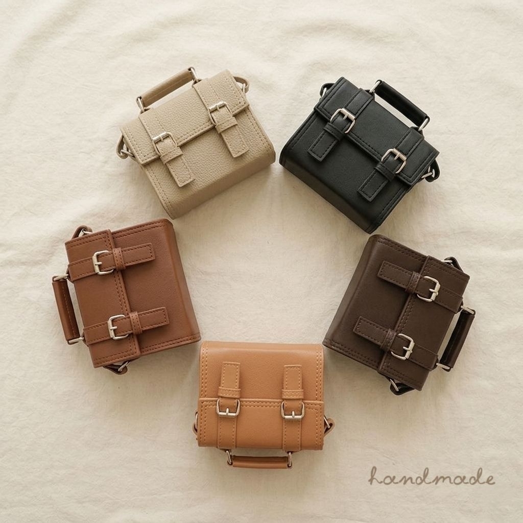 [handmade] Little Box Bag กระเป๋าหนังPVC สะพายข้าง กระเป๋าคล้องคอใบจิ๋ว ทรงกล่องมินิมอล  สะพายเก๋ๆ ปรับสายได้ (Unisex)