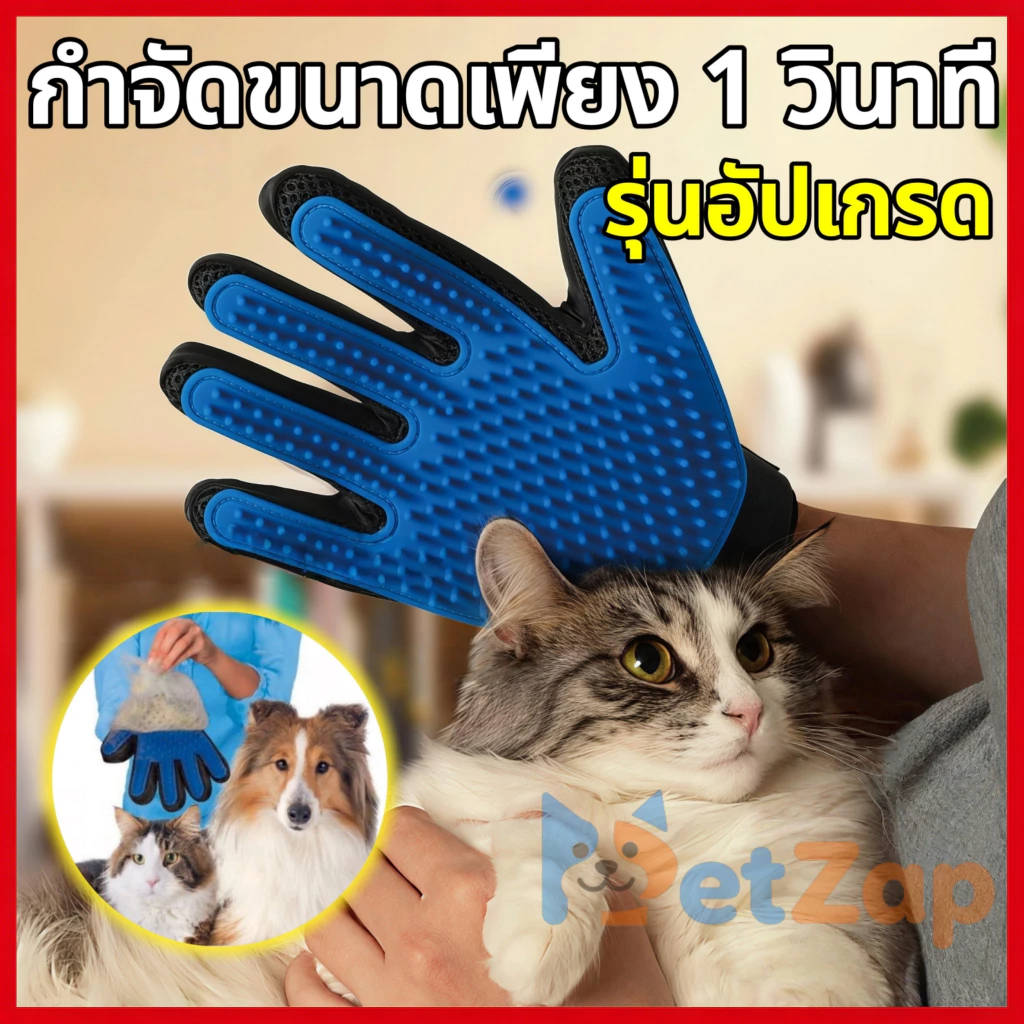 【PetZap】 พร้อมส่ง COD ถุงมือแปรงขนสัตว์เลี้ยง True Touch นวดผ่อนคลาย กำจัดขนร่วง ขนลอย สำหรับแมว สุนัข ทนทาน ดี