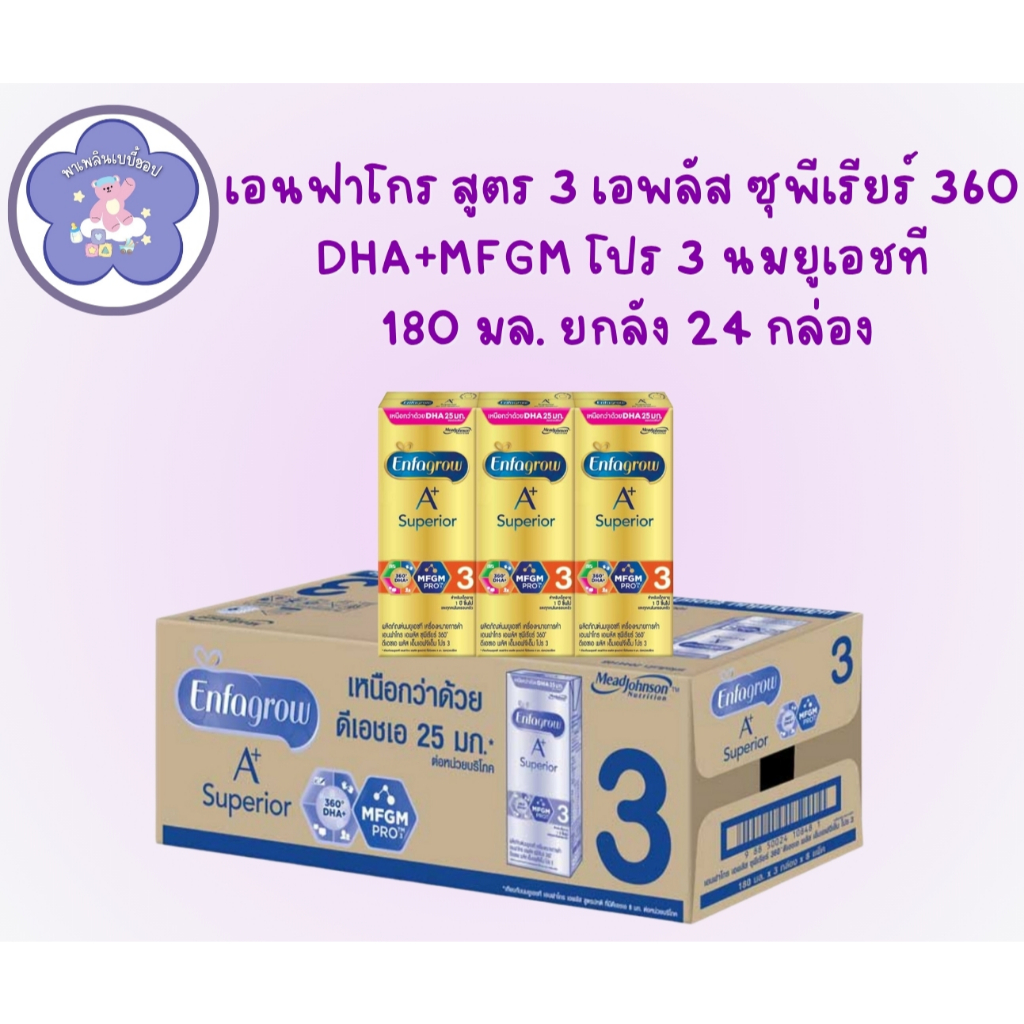 Enfagrow superior A+ UHT เอนฟาโกร เอพลัส ซุพีเรียร์ สูตร 3 / 180 มล. (ยกลัง 24 กล่อง) นมผง