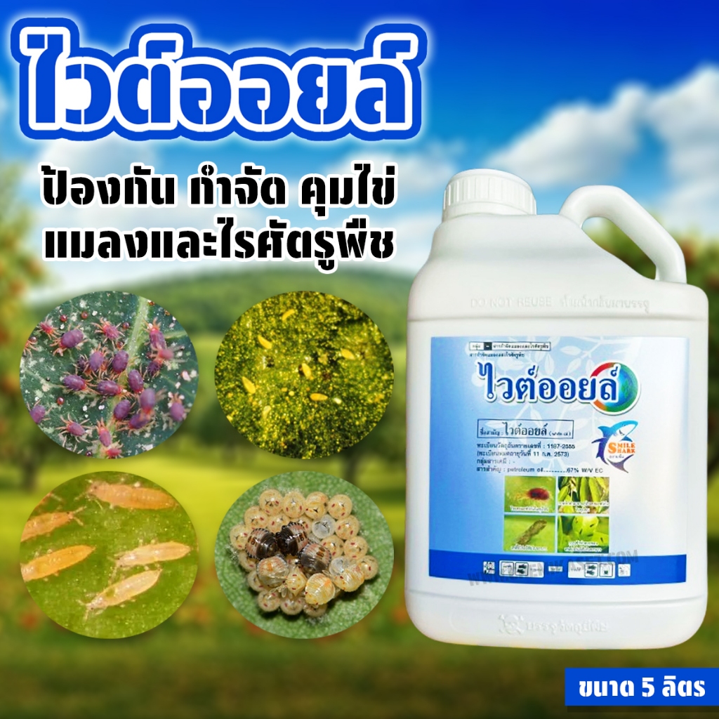 ไวต์ออยล์ ขนาด 5 ลิตร กำจัดแมลง คุมไข่ เพลี้ย แมลงหวี่ ไร เคลือบผิวแมลง ปิโตรเลียมออยล์