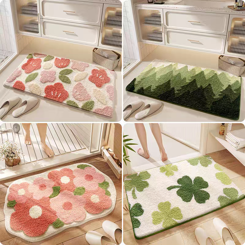 พรมเช็ดเท้าดอกไม้น่ารัก ซับน้ำดี กันลื่น สำหรับห้องน้ำ ทางเข้าบ้าน ราคา ถูกที่สุด ดีลบีเคเค แกลเลอรีภาพที่ 4