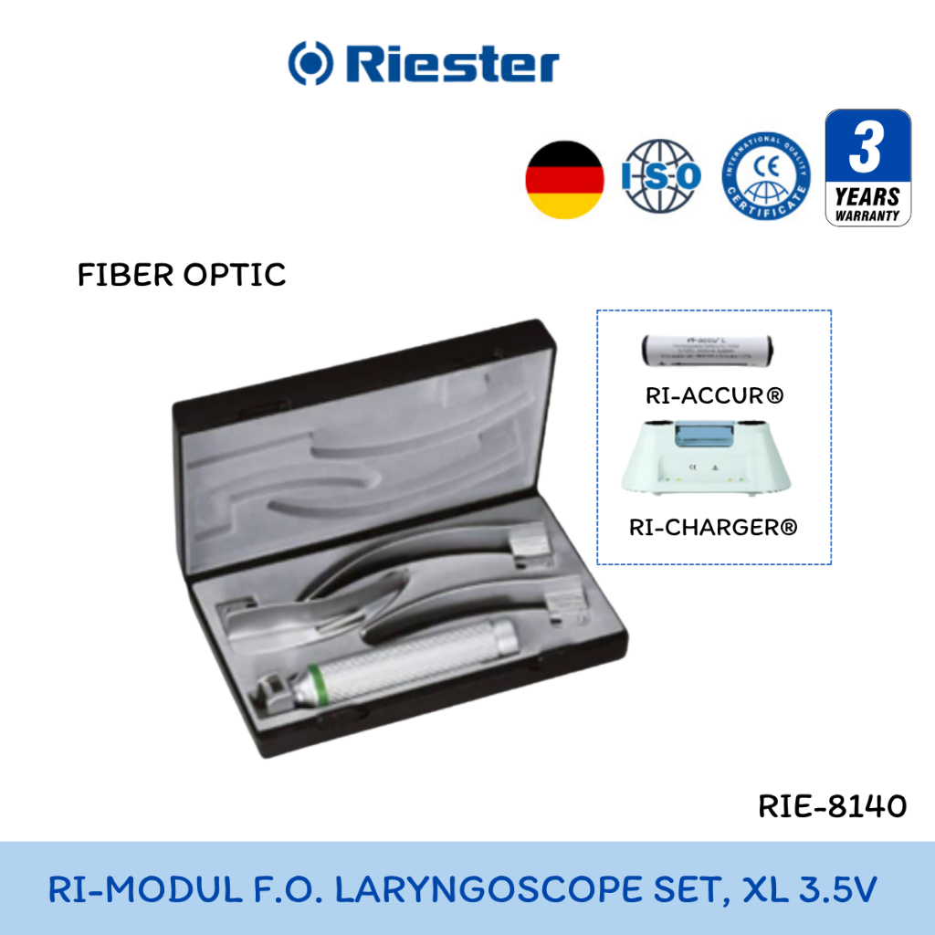 Riester RI-MODUL F.O. LARYNGOSCOPE SET, XL 3.5V MCINTOSH BLADE NO.2,3,4ชุดเครื่องมือส่องหลอดลม R-814