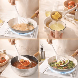 MEEM Kitchen Utensil อุปกรณ์ครัวซิลิโคน ด้ามไม้ธรรมชาติ รุ่น Cozy Kitchen เลือกแบบได้ | ตะหลิว/ทัพพี/กระบวย/กระชอน
