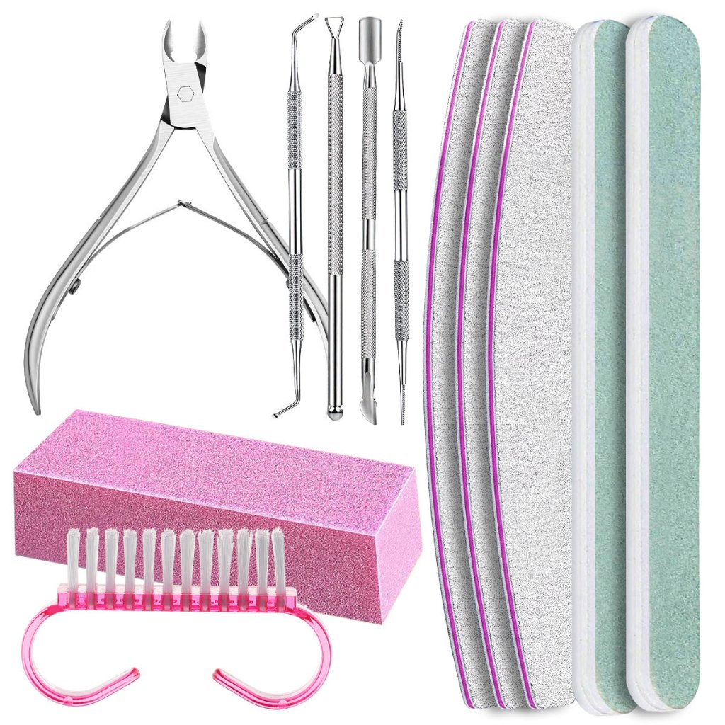 12 Pcs Cuticle Remove Professional Nail Art Tool Set 100/180 Cuticle Nippers/Nail Buffer Block/Cuticle Pusher/ Peeler