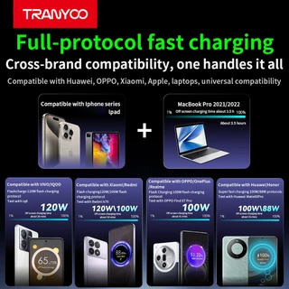 TRANYOO US9GaN ที่ชาร์จเร็วซูเปอร์ 2-in-1มีชิปอัจฉริยะGaNในตัว พร้อมสายข้อมูล Type-C คู่มือ ใช้งานได้กับอุปกรณ์ทุกชนิด