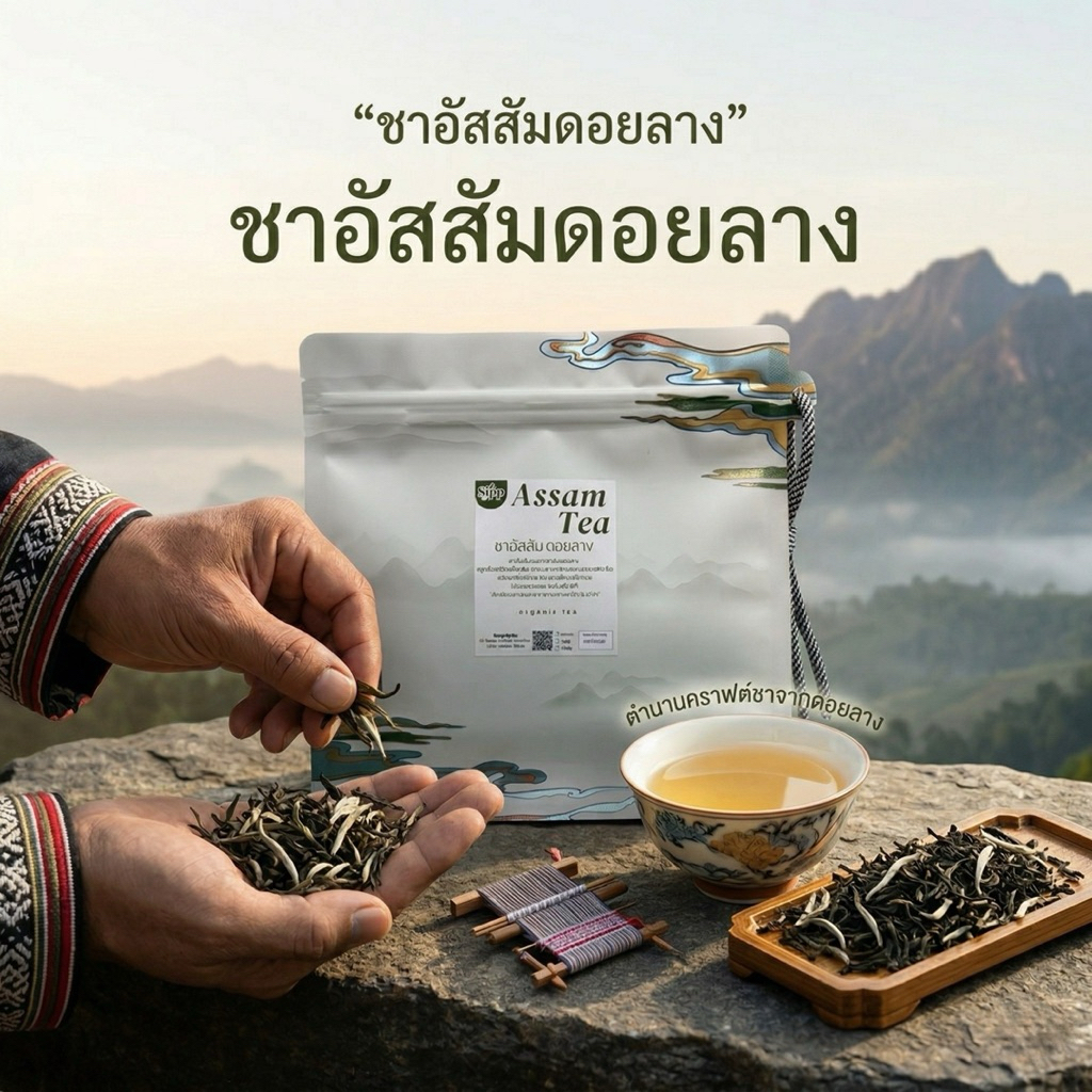 ชาอัสสัม ดอยลาง คัดสรรยอดใบชา3ใบ ยอดอ่อนแท้ Hand made ใบชาคัดเกรดพรีเมี่ยม เกรดAขนาด100กรัม