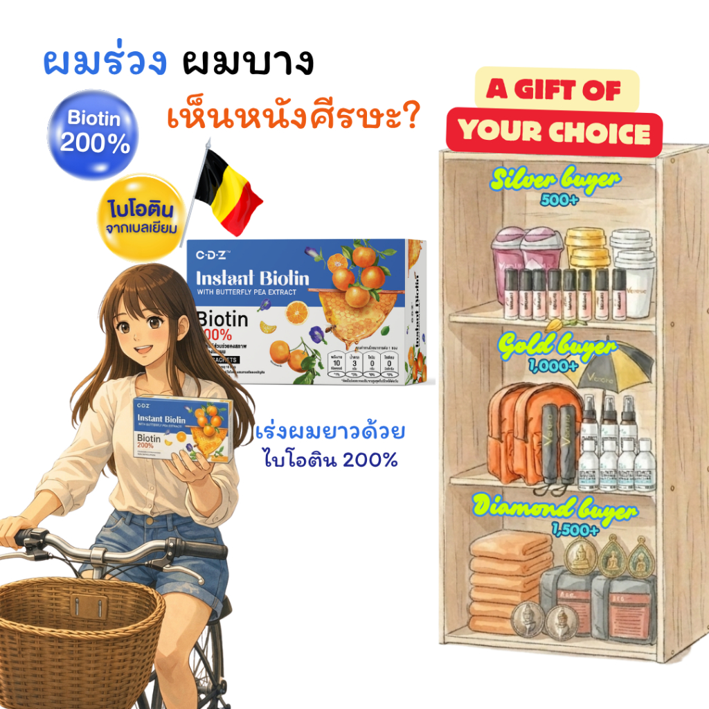Verena Instant Biotin อินสแต้นท์ ไบโอตินผสมสารสกัดดอกอัญชัน (10 ซอง)  ไบโอตินจากเบลเยี่ยม เร่งผมยาว