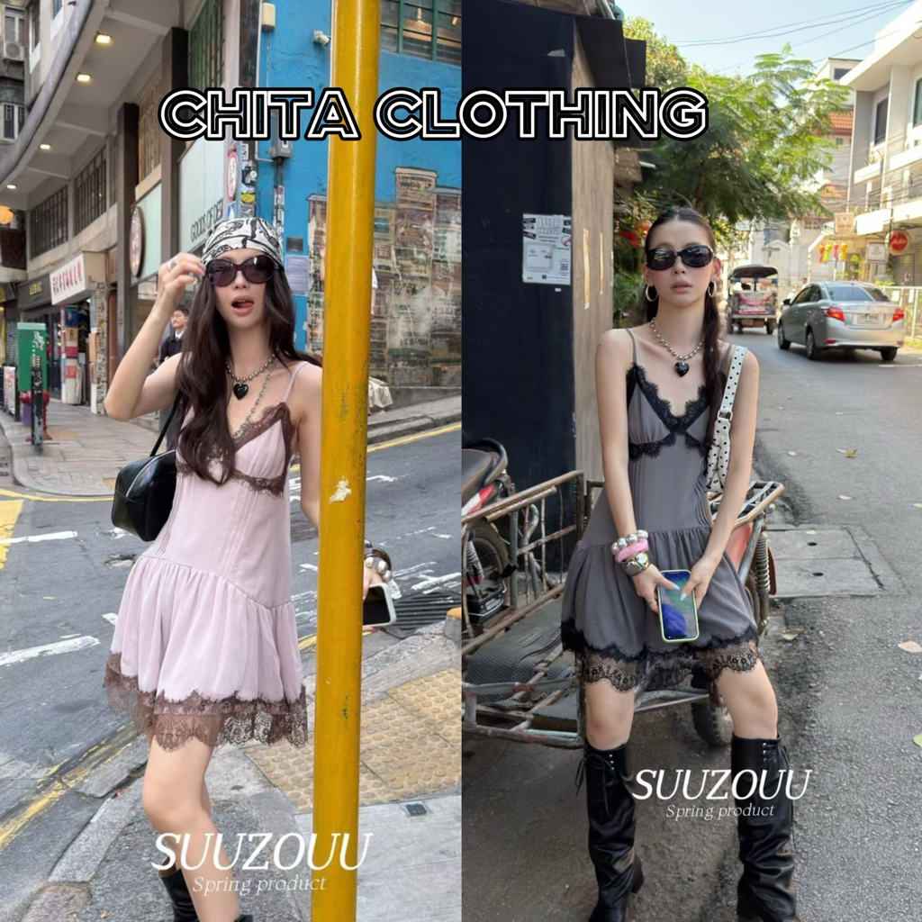 📍พร้อมส่ง📍SU179 26Q🇰🇷เดรสสั้นสายเดี่ยว แต่งผ้าลูกไม้ ชายแต่งระบาย ผ้าดีมีน้ำหนัก สีสวย ผ้าดีใสสบาย Tag MMfish🇰🇷
