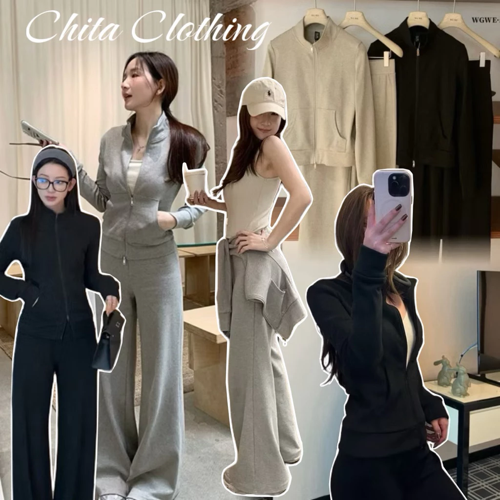 📍พร้อมส่ง📍7541💌 Set 2 pcs เสื้อคลุมแขนยาว งานซิปหน้า + กางเกงขายาว เนื้อผ้าดีงานสวย TAG:WG.WE 🇰🇷