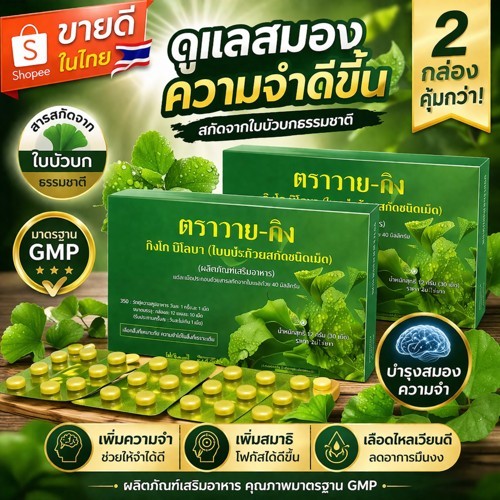 Y-GINK สารสกัดจากใบแปะก๊วย (2 กล่อง, กล่องละ 30 เม็ด)