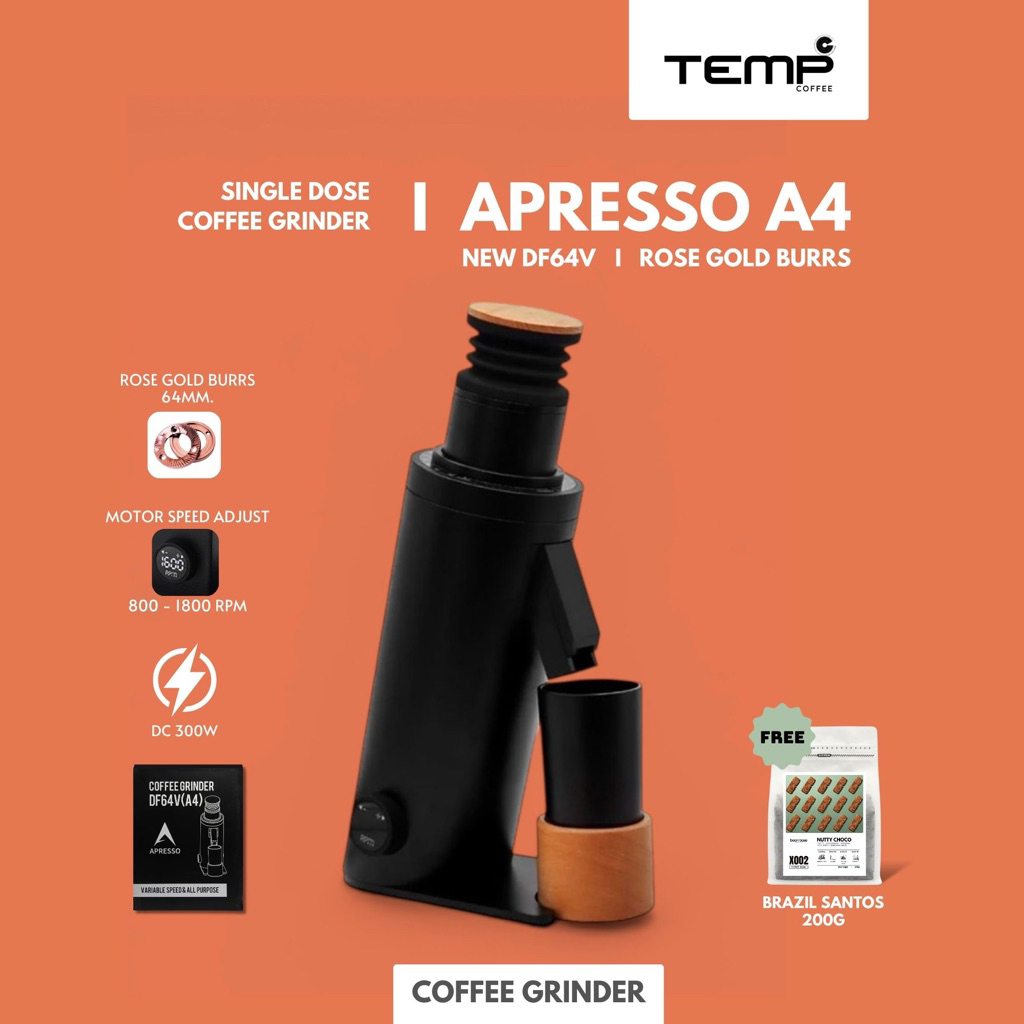 เครื่องบดกาแฟ l APRESSO A4 BLACK- SINGLE DOSE (DF64V) ***เวอร์ชั่นล่าสุดเฟือง ROSE GLOD 64mm.***