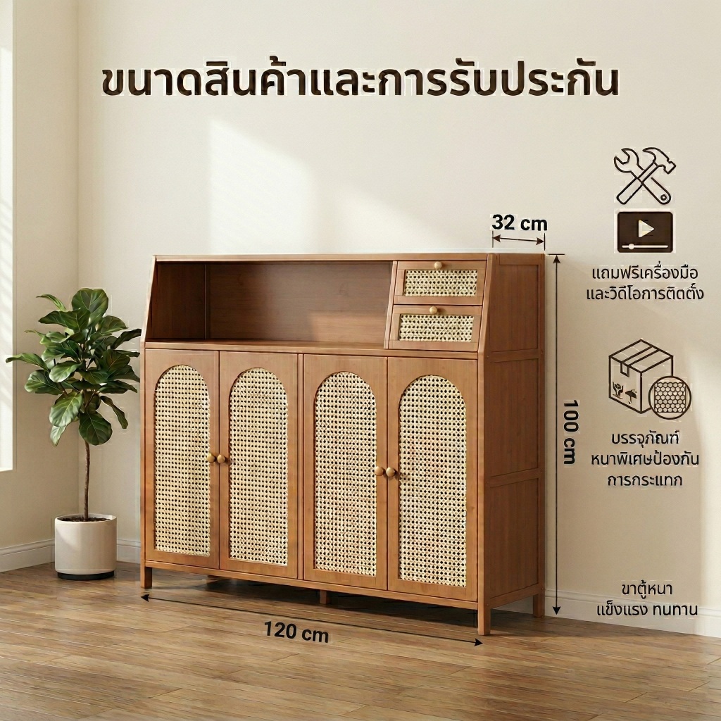 ตู้ไซด์บอร์ด เคาน์เตอร์บาร์กาแฟ วัสดุไม้แท้แบบหลายชั้น รองรับน้ำหนักได้สูงสุด50 กิโลกรัม มีให้เลือกหลากหลายขนาด รูปที่ 3