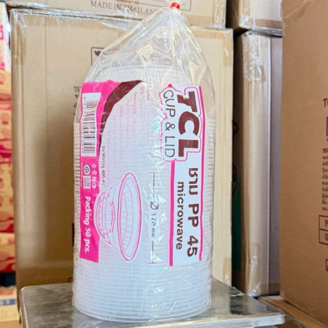(1แพ็ค) ชามกลมพลาสติก PP45 50ใบ/แพ็ค ตราTCL