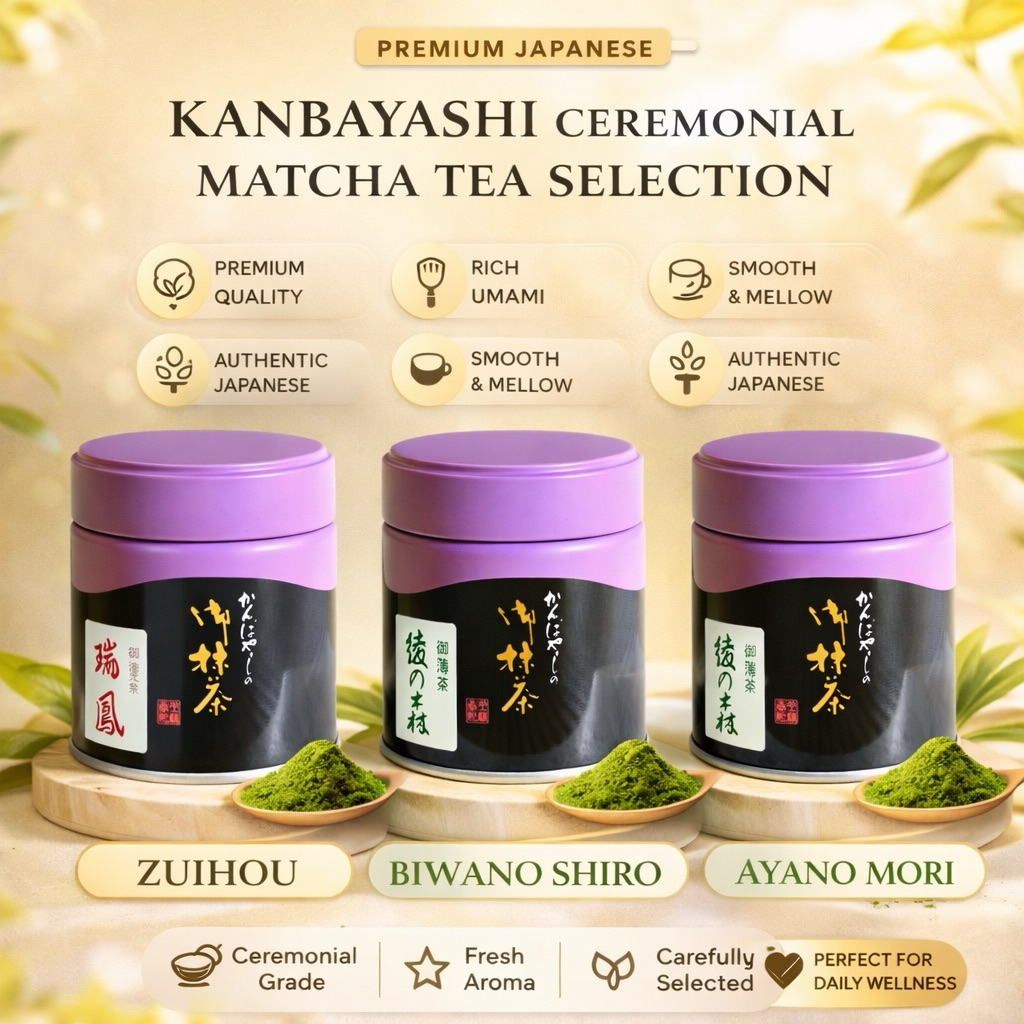 Kanbayashi Ceremonial Matcha Tea 3 รส Zuihou Biwano Shiro Ayano Mori ชาเขียวมัทฉะแท้ญี่ปุ่น