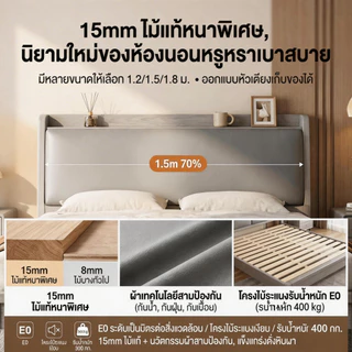 เตียงไม้สักแท้ แข็งแรง ไม่โยก ไม่ดัง รับน้ำหนัก 500กก. ดีไซน์มินิมอล มี 4/5/6 ฟุต พร้อมส่ง