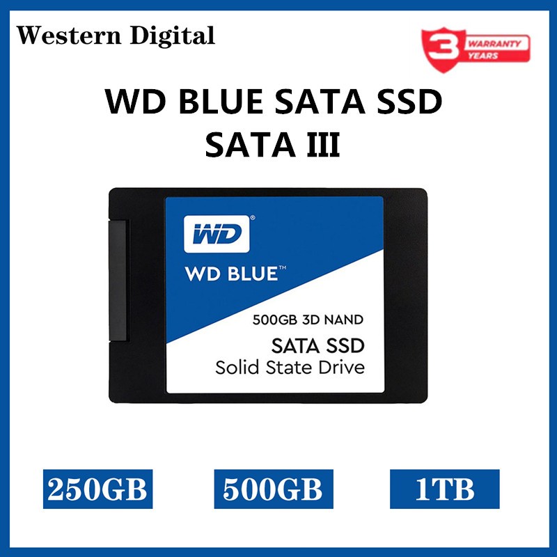 【จัดส่งในพื้นที่】250GB / 500GB/1TB SSD WD BLUE SATA SA510 3D NAND ไดรฟ์โซลิดสเตท