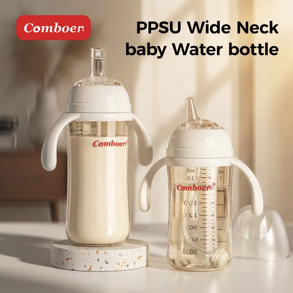 ขวดนม Comboer สำหรับเด็ก ทำจากวัสดุ PPSU คอขวดกว้าง ทำความสะอาดง่าย เหมาะสำหรับเด็กอายุ 6-12 เดือน ปลอดสาร BPA