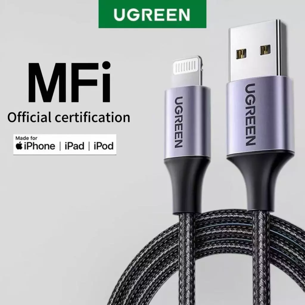 UGREENMFi certification 2.4A/USB Fast charging cable สายเคเบิลข้อมูลนี้เหมาะสำหรับiPhone13 12 11 8 xr Pro Max ชาร์จเร็ว