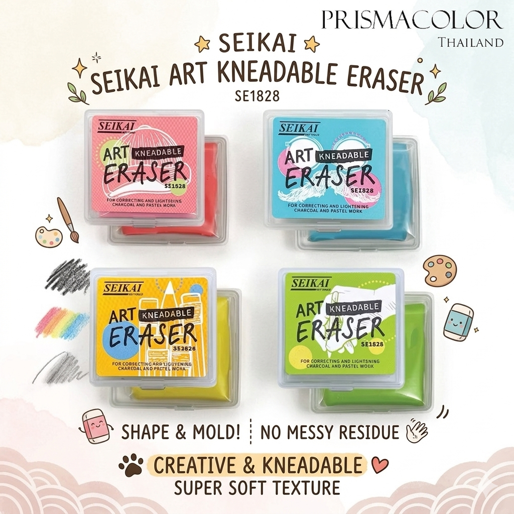 ยางลบปั้นได้ Seikai Kneadable Eraser SE1828 | ซับคาร์บอน/แกรไฟต์ เนื้อนุ่ม ไม่เป็นเศษ (1 ก้อน เลือกสีได้)