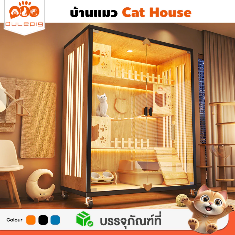 วิลล่าแมวไม้ Cat Villa บ้านแมวขนาดใหญ่ กรงแมว อพาร์ตเมนท์แมวไม้ บ้านแมว วิลล่าไม้เนื้อแข็งตู้แมว กรงแมวขนาดใหญ่