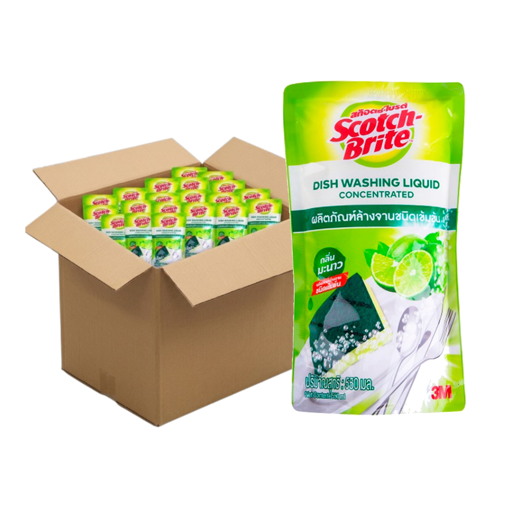 (ยกลัง 24 ถุง) 3M Scotch-Brite สก๊อตซ์-ไบรต์ น้ำยาล้างจาน ขนาด 550 มล.
