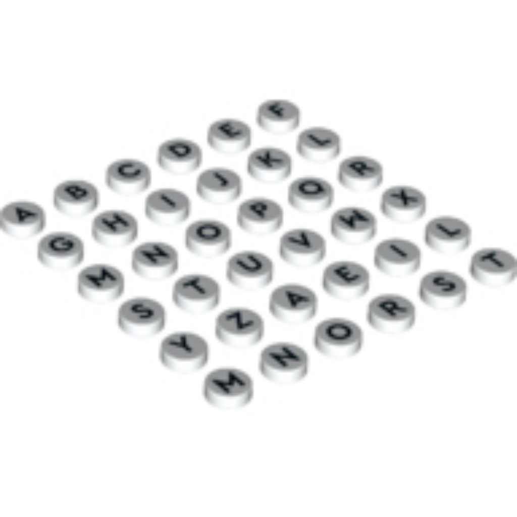 Part Lego 98138pb211-235 Tile, Round 1 x 1 with Black Capital Letter (A-Z) Pattern