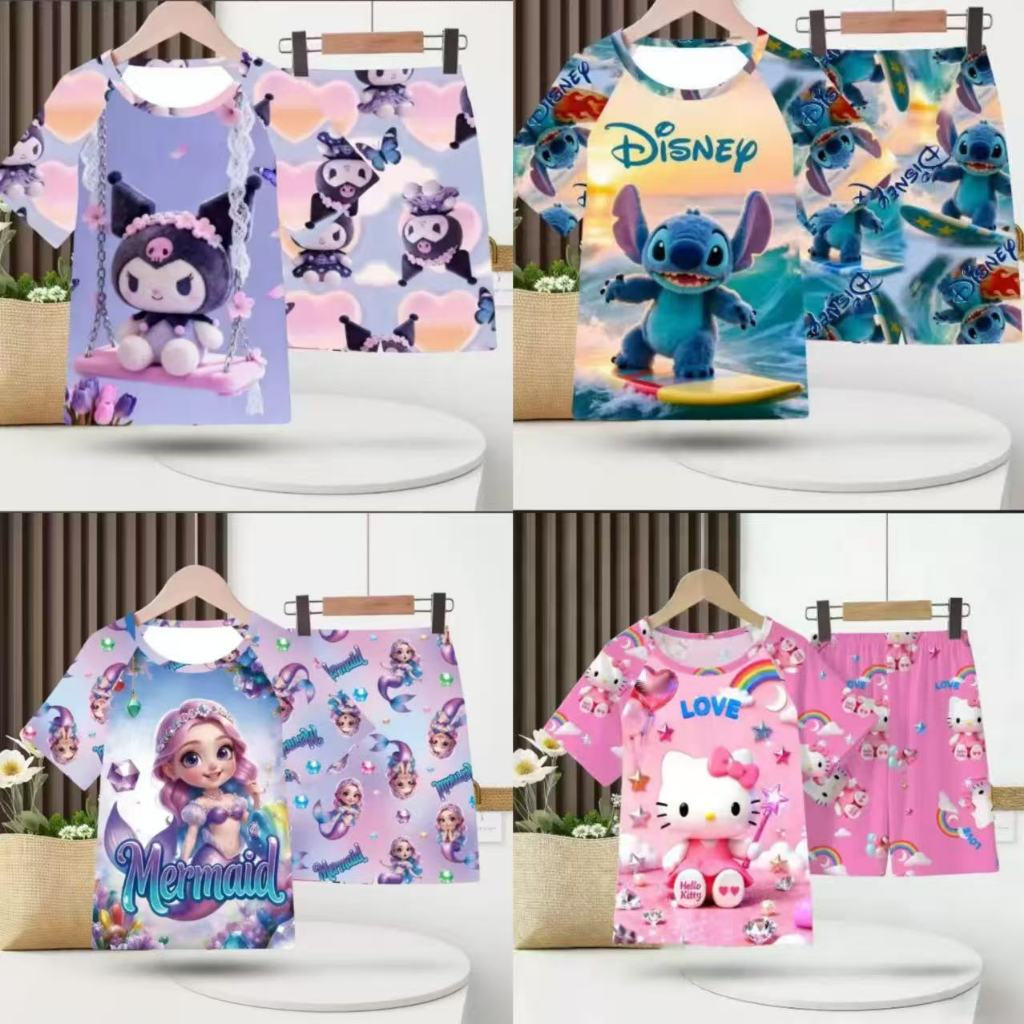 พร้อมส่งในไทยชุดนอนแขนสั้น พิมพ์ลายการ์ตูน แบบบาง รูปที่ 4