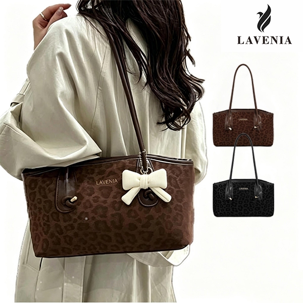 LAVENIA มาใหม่ กระเป๋าสะพายไหล่ผู้หญิง ลายเสือดาวหรู พร้อมจี้โบว์น่ารัก ทรงเหลี่ยมแฟชั่น กระเป๋าถือสะพายไหล่สไตล์เกาหลีส