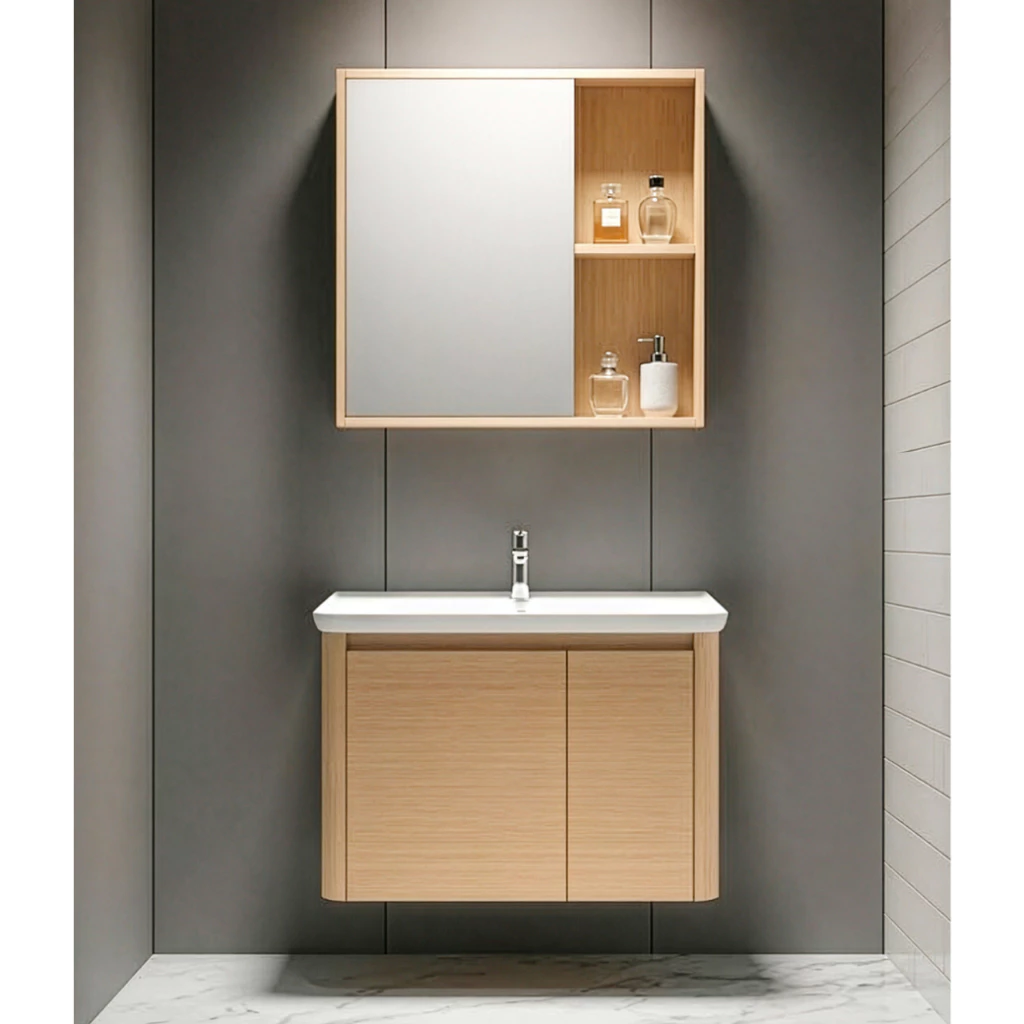 SOSUCO เซ็ตตู้เฟอร์นิเจอร์ใต้อ่างล้างหน้า 60ซม. พร้อมกระจก และชั้นวางของ สี Maple รุ่น SV1203MP