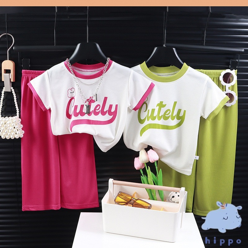 เสื้อยืดและชุดสูทแขนสั้นสำหรับวัยรุ่น สไตล์ใหม่ในฤดูร้อน แฟชั่นเกาหลี[Children's set]